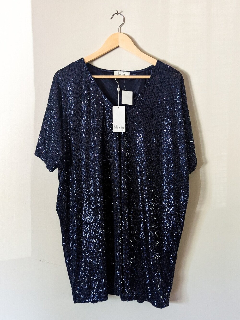 Anthropologie Sadie & Sage Navy Sequn T-shirt Dress